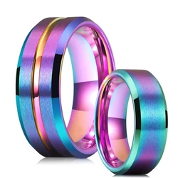 Simple 8mm Rainbow Color Stainless Steel Rings For Men Women Colorful Matte Brushed Men Rings Wedding Band Jewelry Drop Shipping