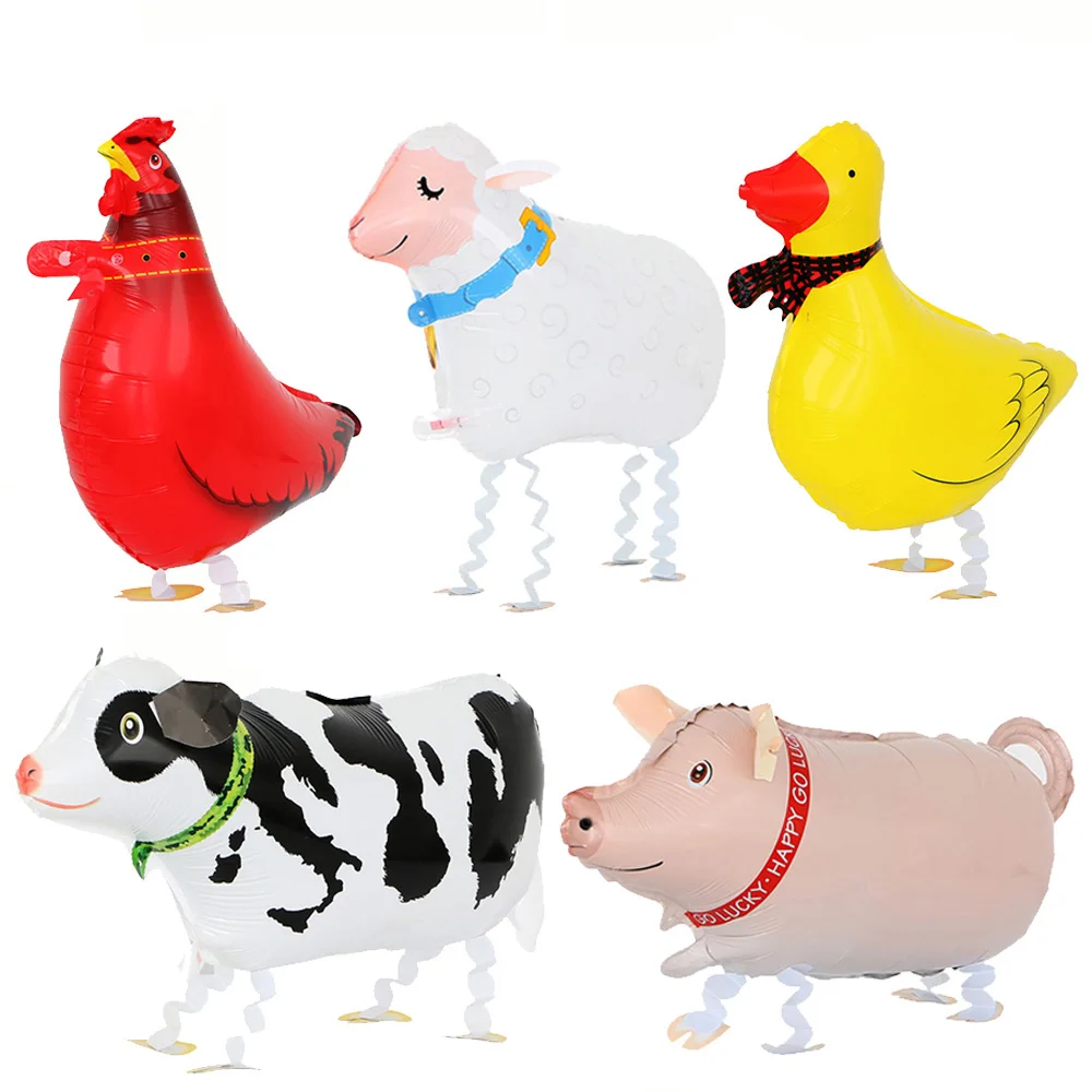 Farm Walking Animal Balloon Duck Chicken Cow Horse Sheep Walking Foil Balloon Kids Farm Theme Birthday Party Decoration Supplies