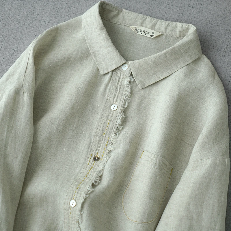 Spring Autumn Women Casual All-match Brief Loose Comfortable Natural Fabric Water Washed Linen White Shirts/Blouses