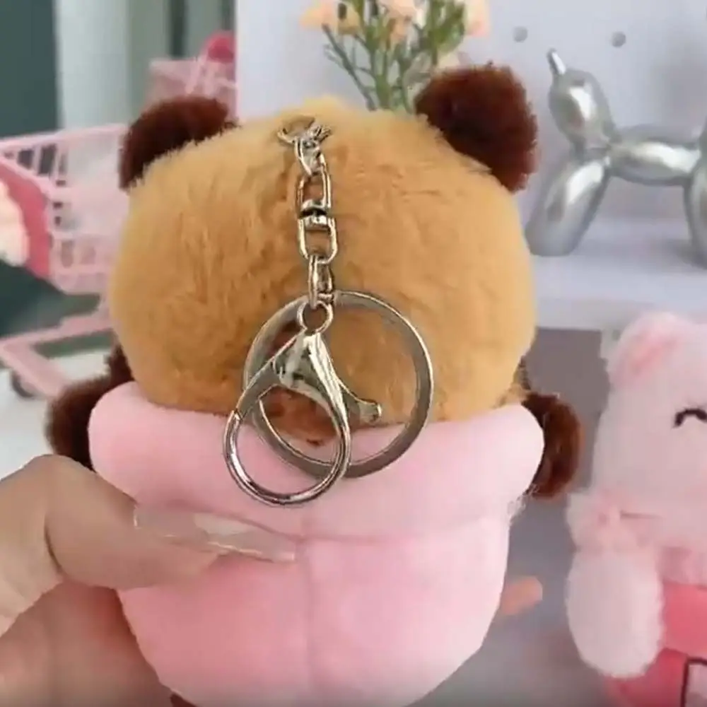 Cute Fluffy Flowerpot Capybara Keychain Brown Pink Plush Stuffed Doll Pendant Comfy Lucky Animal Key Ring Unisex