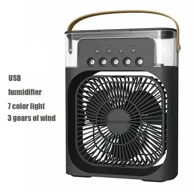 Ventilatore portatile Condizionatori d'aria Ventilatore elettrico USB Luce notturna a LED Nebbia d'acqua Divertimento 3 in 1 Dispositivo di raffreddamento dell'aria Umidifie per mini ventilatore portatile