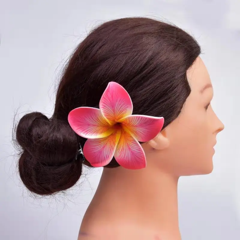 10Pcs Mixed Color Hawaiian Flower Hair Clips 3.5 Inch Artificial Frangipani Boho Floral Hair Barrettes for Vacation Beach Party