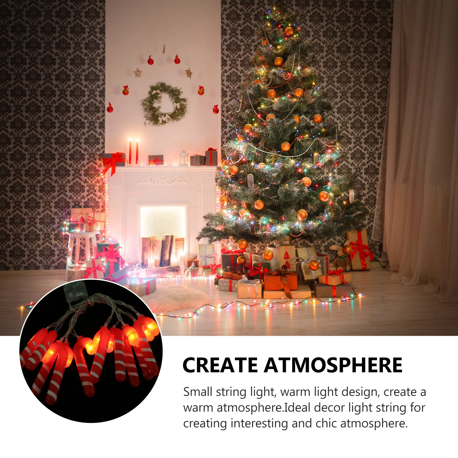 

1.5 Meters 10 Party Light String Small Cane Christmas Lamp Warm Illumination for Window Garden Floor Post Decorative