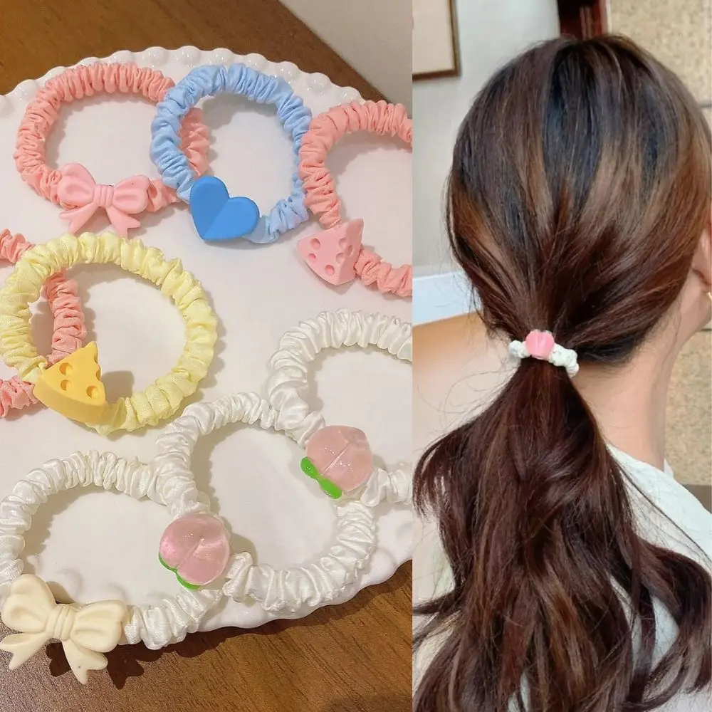 Ins Cheese Heart Wrinkle Hair Band Candy Color High Elastic Sweet Hair Rope Korean Little Fresh Rubber Band Children Headdress