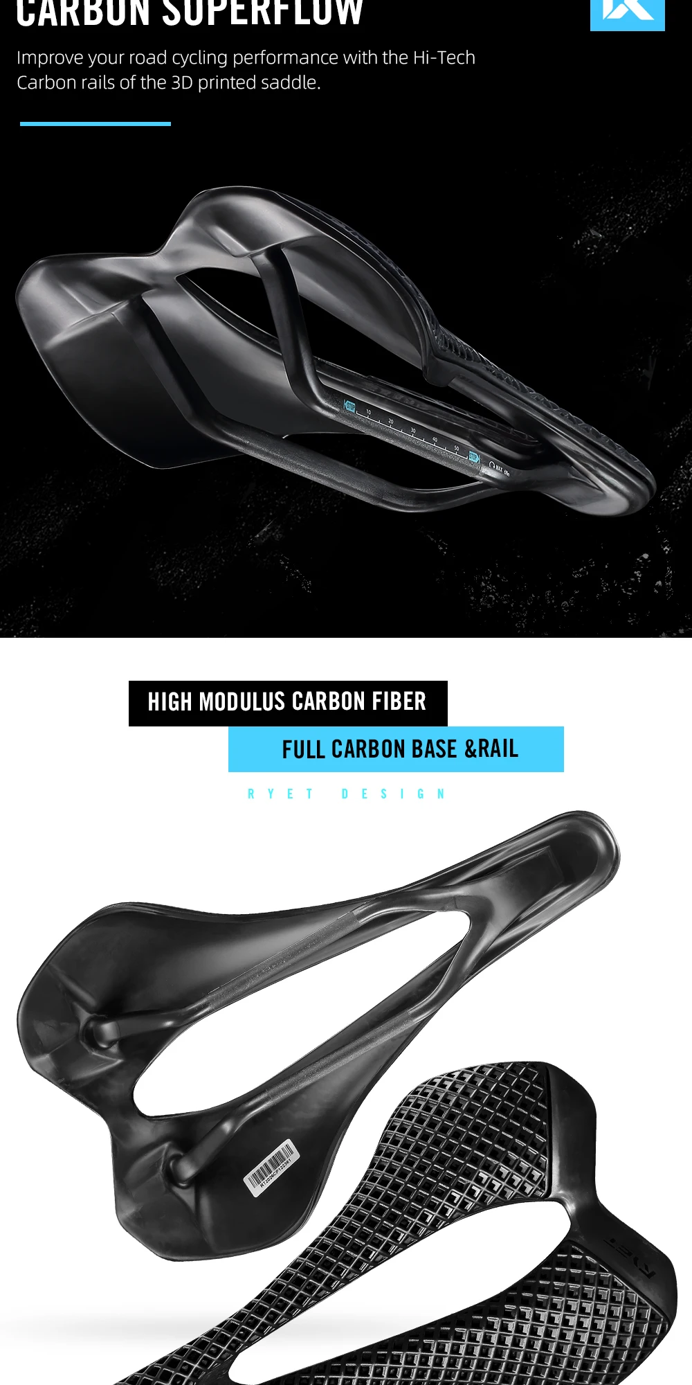 2026 RYET Ultraleichter Carbon-Fahrradsattel VCM 243x147mm für Rennradfahren 3D-Gedruckter Radsitz Sitzkissen Fahrradteile – Detail 8