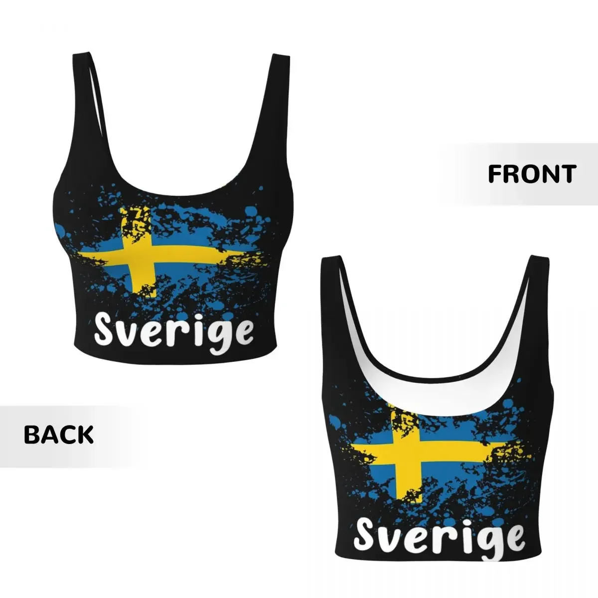 Custom Swedish Flag Sweden Black Sverige Women Sports Vest Bra Gym Workout High Impact Yoga Crop Tank Tops