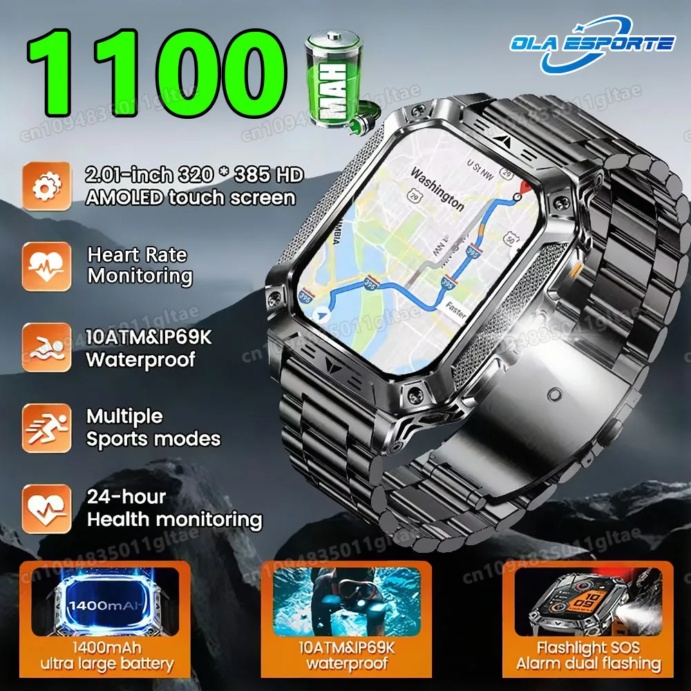 

Rugged Military Outdoor Sports Smart Watch Health Monitoring Voice Assistant Bluetooth Call LED Flashlight NEW Smartwatch MA27