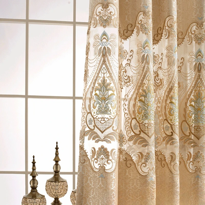 Curtains for Bedroom Living Dining Room Beige Water Soluble Embroidered High Shading Luxury Palace Jacquard Chenille Windows