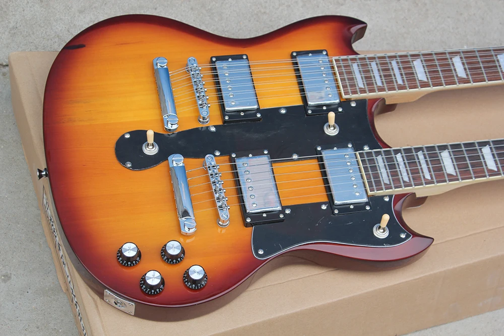 Guitarra eléctrica Sunburst de doble cuello, 6 + 12 cuerdas, barata