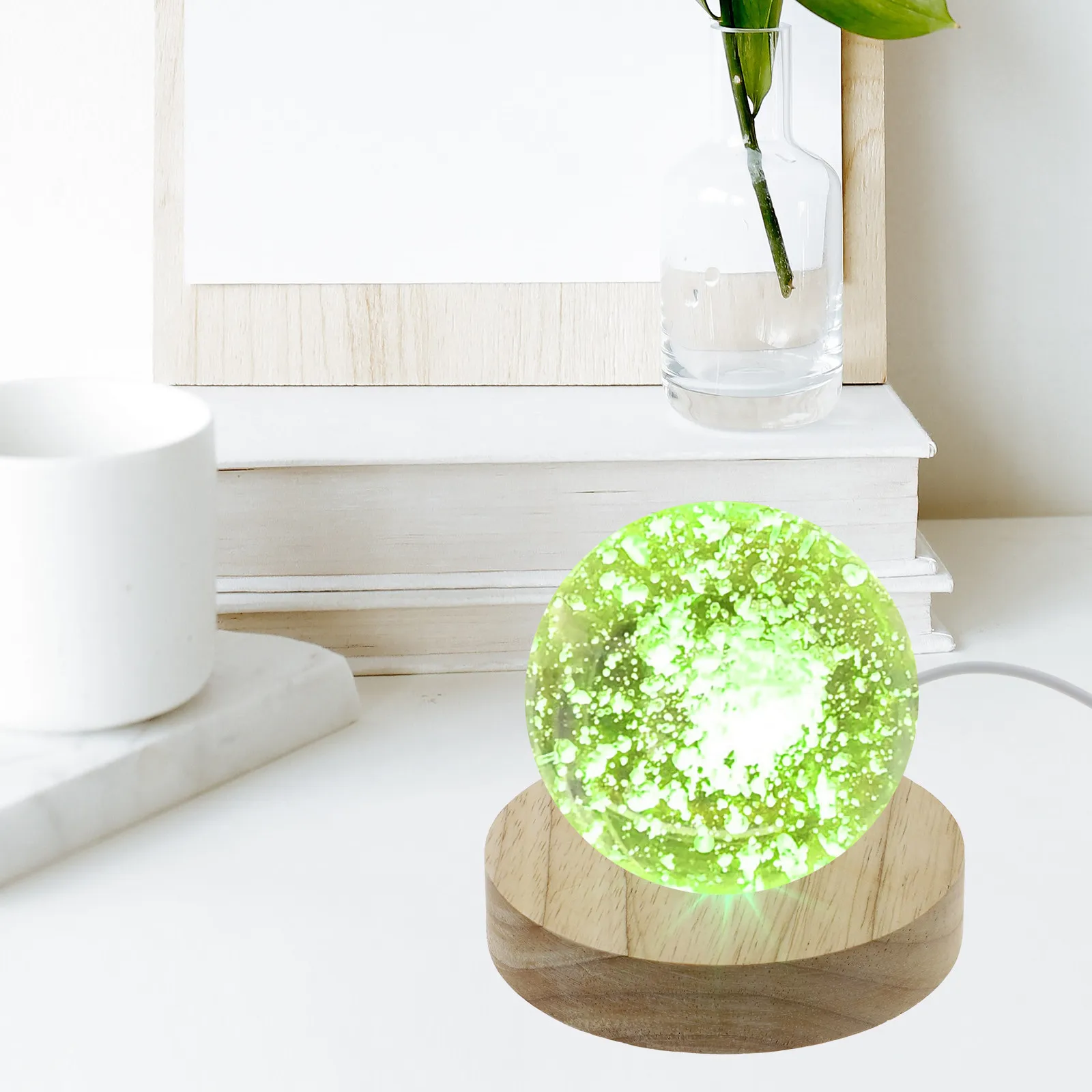 

1Set LED Crystal Ball Base Wood Color Round Lighting Display Stand Home Decoration Night Lamp Accessories for Transparent Balls