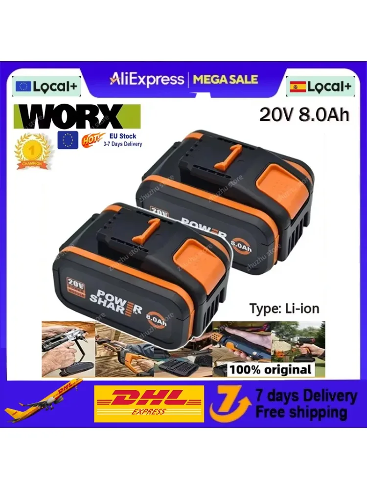 Voor Worx 20V 4.0/6.0/8.0Ah Oplaadbare Li-Ion Batterij WA3551 WA3551.1 WA3553 WA3641 WX373 WX390 Elektrisch Gereedschap Met lader - afbeelding 2