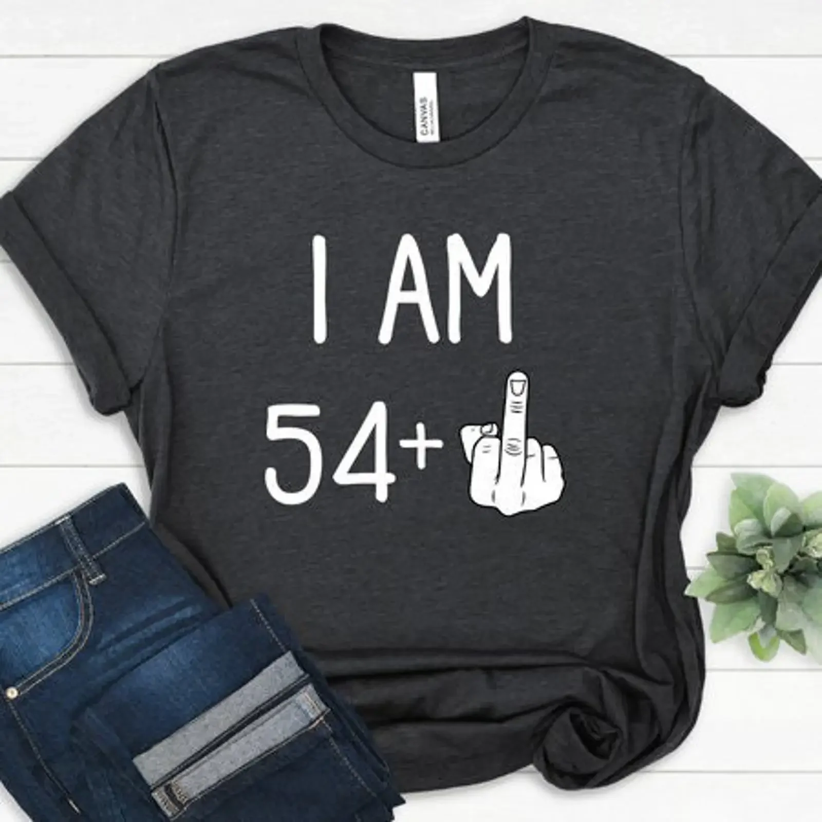 I Am 54 Plus Middle Finger T Shirt Funny 55th Birthday For Her Him Sarcastic  vintage Washed Breathable Soft Slightly homme