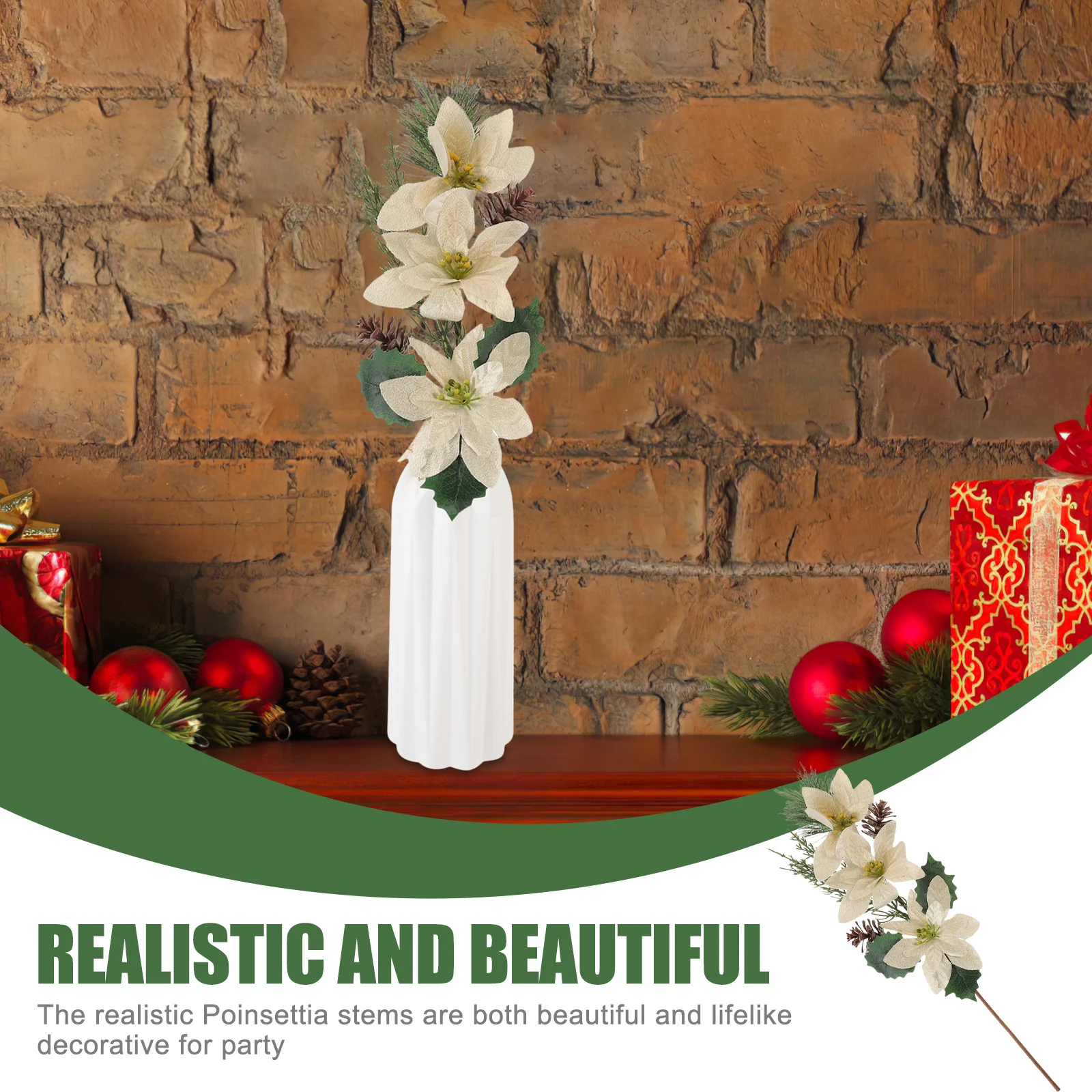 

2Pcs Faux Poinsettia Stems Bright Christmas Floral Picks for Tree Decoration Party Favors DIY Wreath Xmas Home Decor