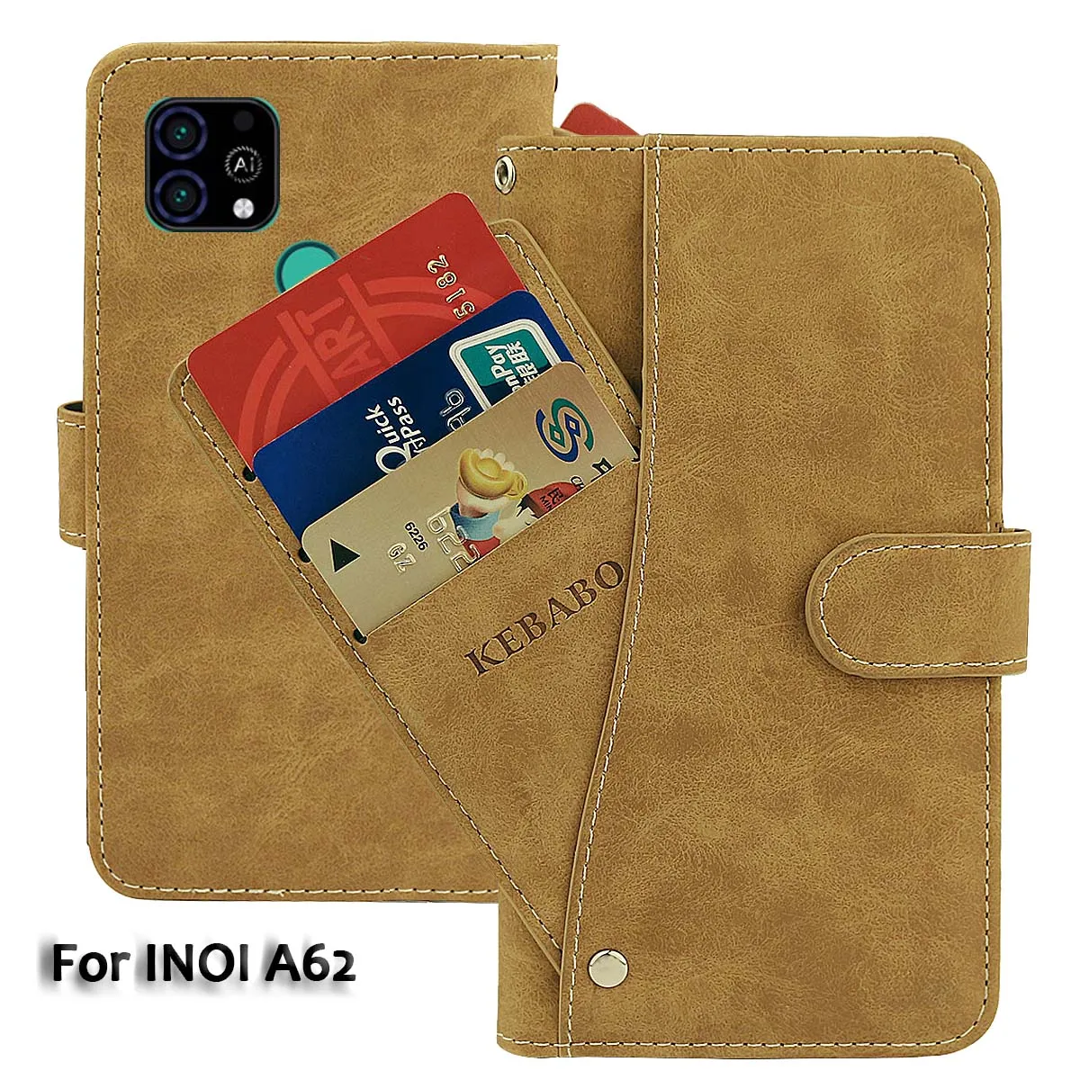 

Vintage Leather Wallet INOI A62 Case 6.1" Flip Luxury Card Slots Cover Magnet Phone Protective Cases Bags