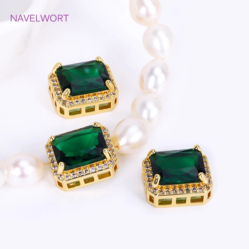 18K Gold Plated Cube Hollow Spacer Beads Inlaid Emerald Zirconia Loose Beads Wholesale For DIY Bracelet Necklace Making Findings