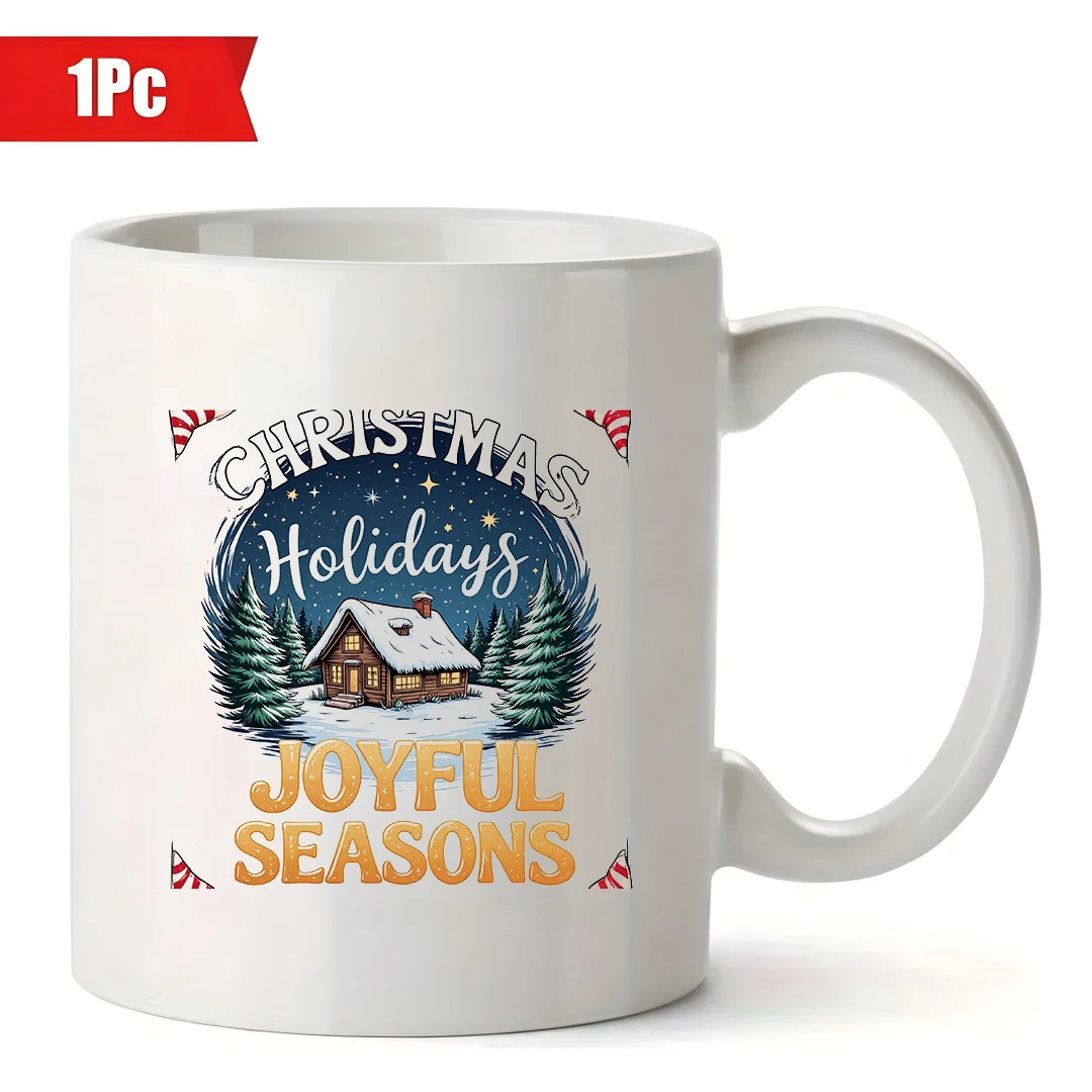 11oz Mug + Cartoon Christmas Night Sky Cabin Cup Christmas Gift Kids Cup Family Office Coffee Cup Set