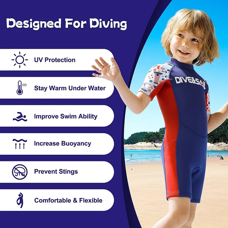 Professionele Neopreen Badkleding Voor Kinderen Voor Jongens, Kleurrijk Duikwetsuit, Korte Mouwen, Dik Badpak Voor Surfen Op Het Strand