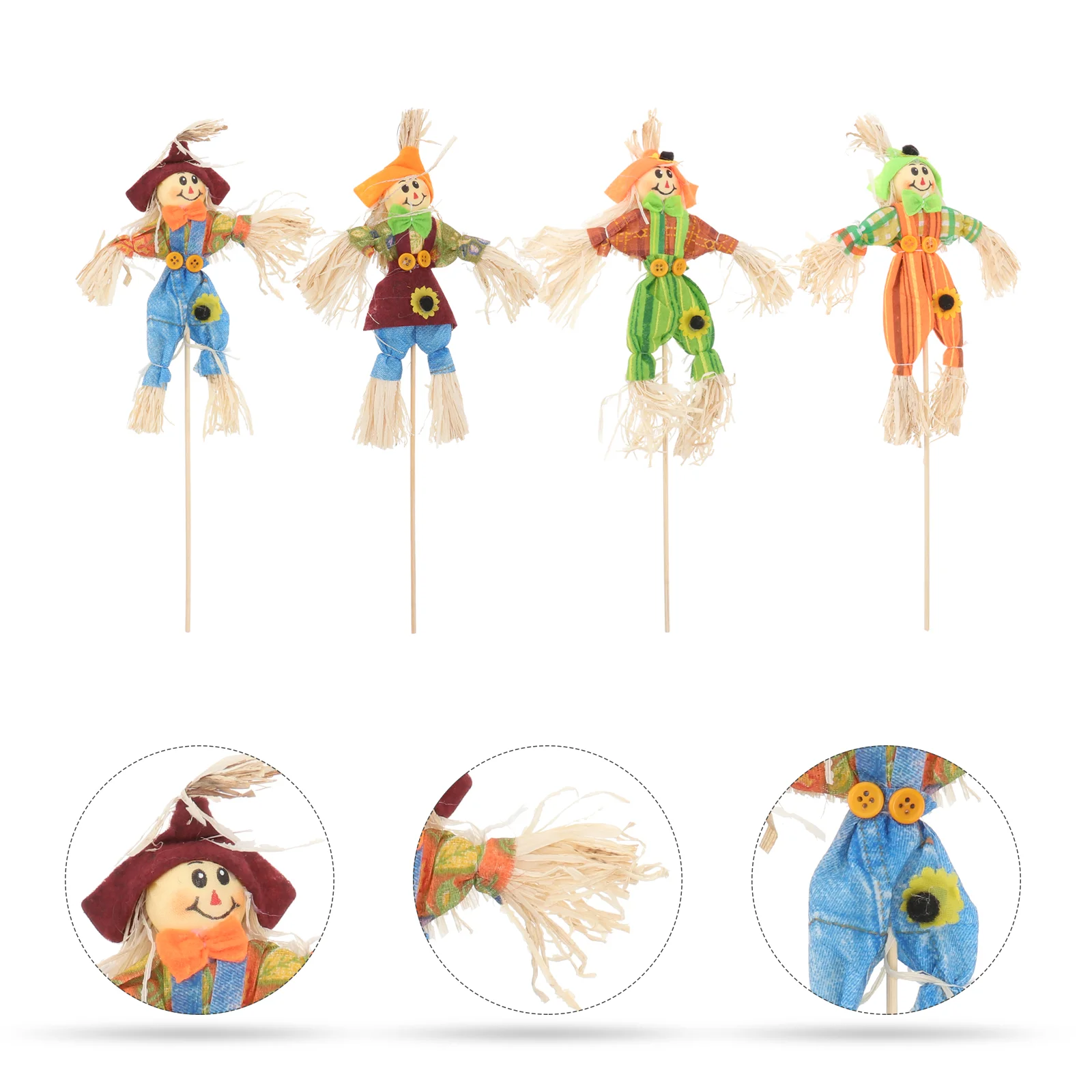 4 Pcs Autumn Thanksgiving Decoration Fall Harvest Scarecrow Small Standing Halloween Prop Statue