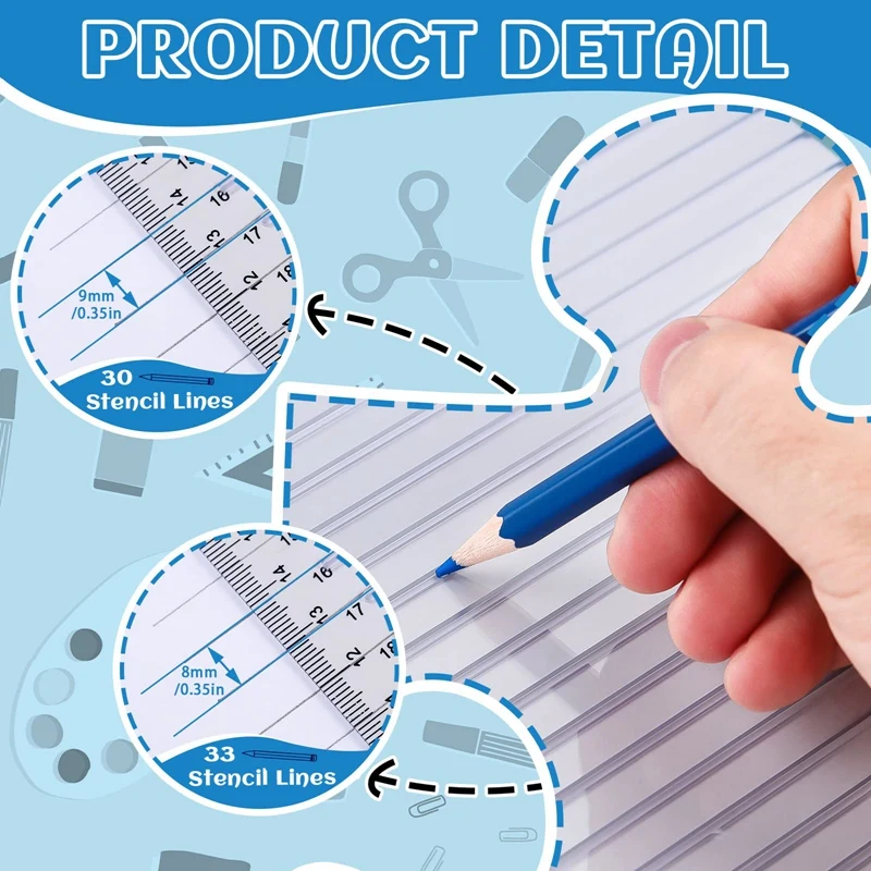 2 Pcs Plastic Straight Line Stencil Template For Journaling