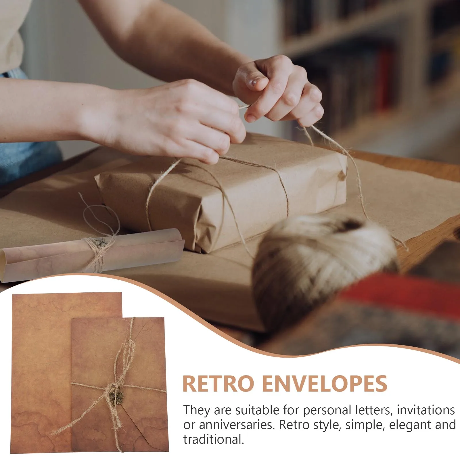 Retro Writing Paper Envelopes Set Kraft Copper String Invitations Cards Stationery Wedding Party Thank You Letters Note