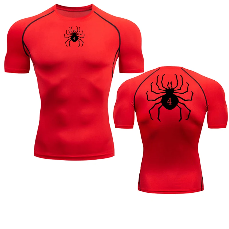 Spider Print Compression Shirts for Men Gym Workout Fitness Undershirts Short Sleeve Quick Dry Athletic T-Shirt Tops Sportswear