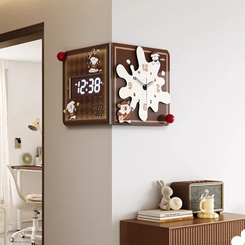 

Good Looks Living Room Clock Decoration Can Be Divided Into Two Sides Corner Clock Restaurant Ten Thousand Year Electronic Clock