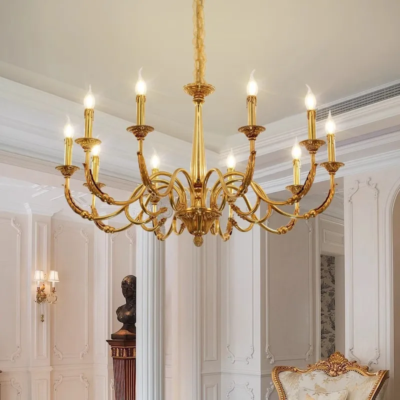 All Copper Minimalist Dining Room Light French American Light Luxury Chandelier French Retro Simple Villa Living Room Chandelier