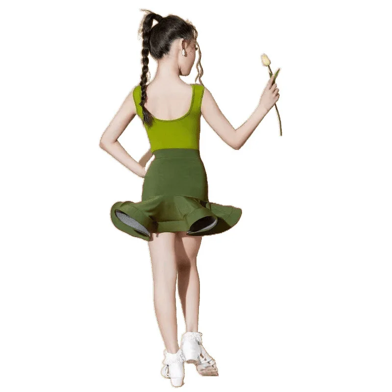 تنورة الرقص اللاتينية للفتيات الصيفية الراقية لممارسة الأطفال وتدريبات الأداء #5