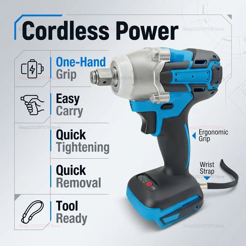 Cordless electric impact wrench for Automotive Construction Repair DIY Home Use High Torque hand tools(No Battery Included)