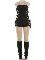 Kliou Sexy Fashion 2 Piece Set Woman Wrap Chest Irregular Hollow Bandage Tassel Skinny Bodysuit+Solid Leg Sleeve Wild Style Suit 6