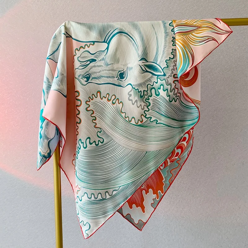 90 Silk Scarf Wraps 100% Silk Foulard Echarpe Luxury Double-Sided Printing