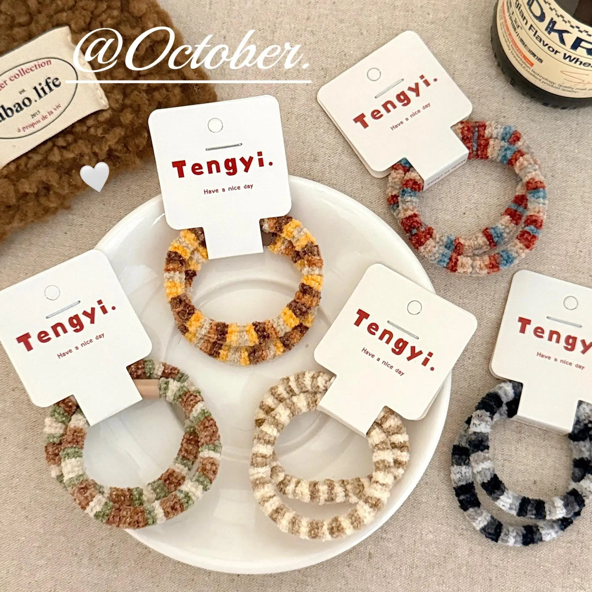 

2PCS Colorful Striped Plush Hair Ties for Women Girls High Elasticity Ponytail Hairbands Korean Fashion Hair Accessories Gifts