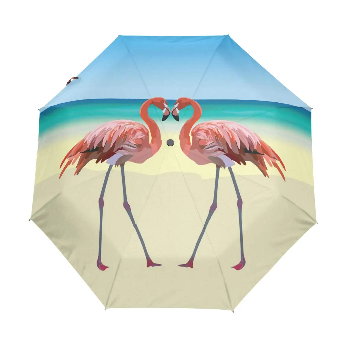 Flamingo Animal Folding Rain Sun Umbrella Ocean Beach Wildlife Travel Umbrellas Compact Lightweight Windproof for Teens Students