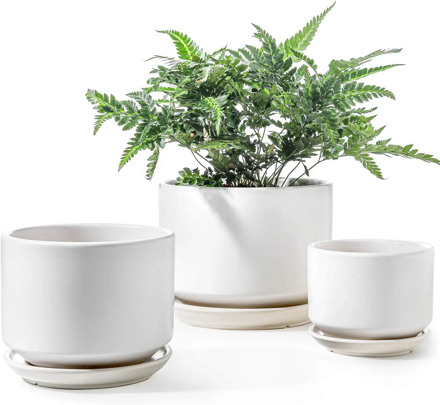 

Ceramic Plant Pots, 4.3+5.3+6.8 inch, Set of 3, Planters with Drainage Hole and Saucer, Indoor Flower Pot with Hole Mesh