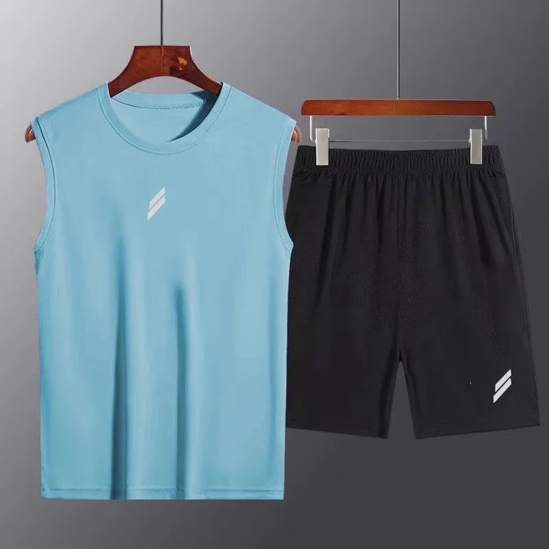 NEW Sport men summer thin quick drying vest+shorts Man\'s set fitness running suit two-piece set Mesh ventilation men tracksuit