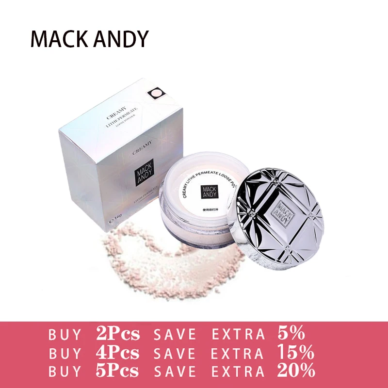 MACK ANDY Original Genuine Loose Powder Waterproof Concealer Setting Powder Makeup Oil-control per l'impostazione della finitura del viso con Puff