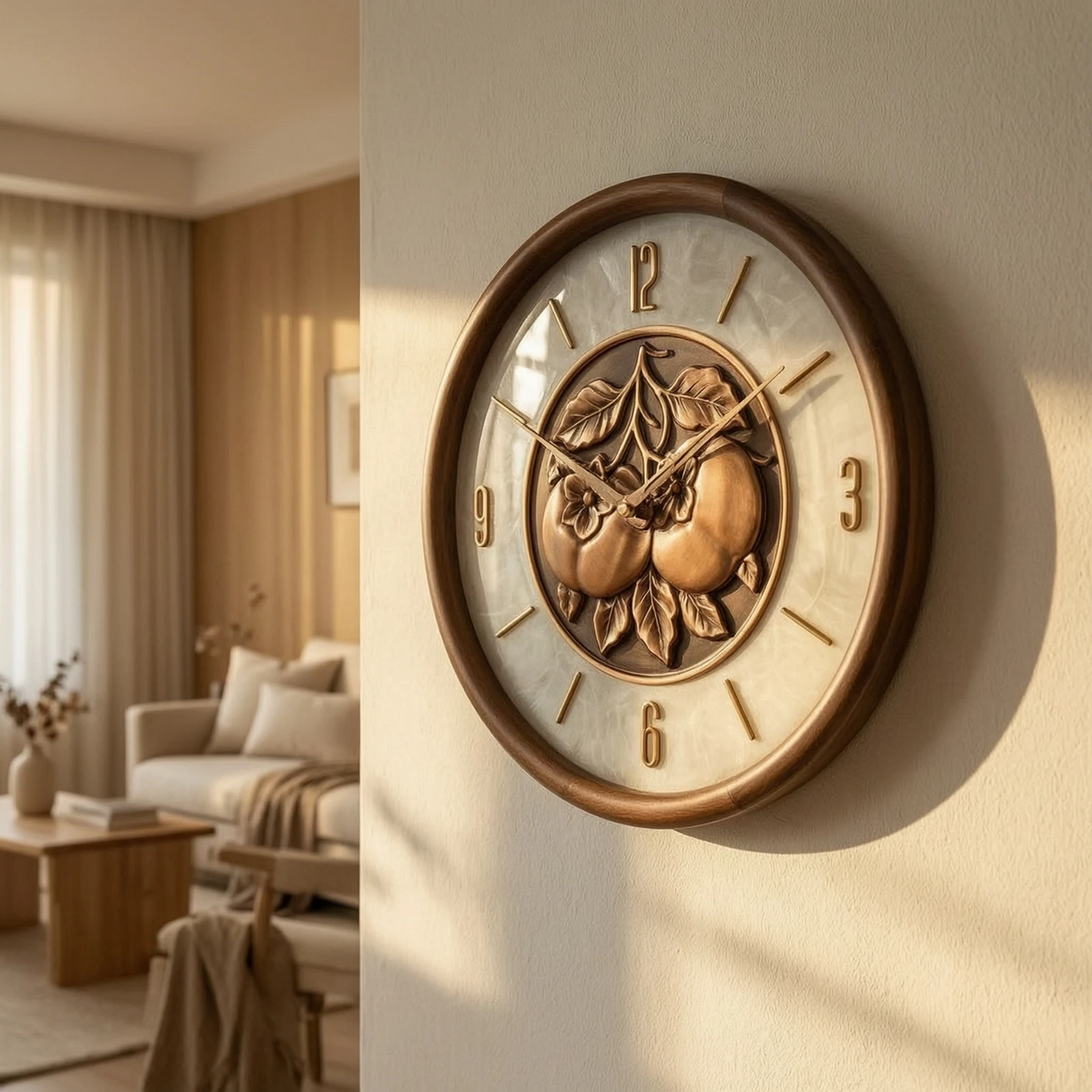 Decorative Wall Clock Vintage-Style Clock with Wood-Look Frame Easy to Read Round for Homeowners, Living Room, Office
