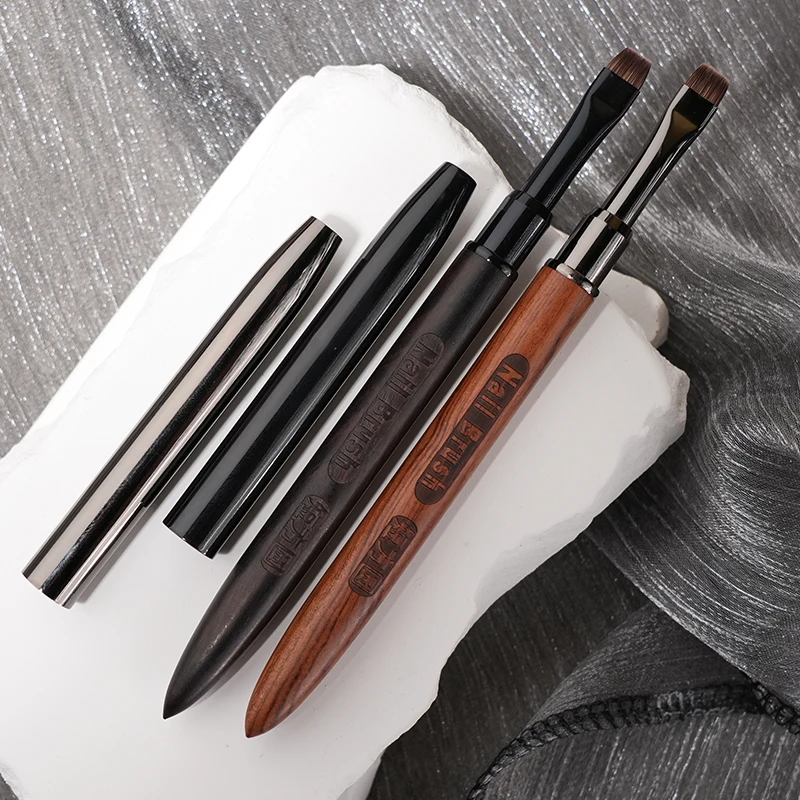 Nowy zestaw krótkich płaskich pędzli do paznokci 5 mm Pędzel do rysowania akrylowego do paznokci Uchwyt z drzewa sandałowego Pióro do malowania paznokci Narzędzie do manicure