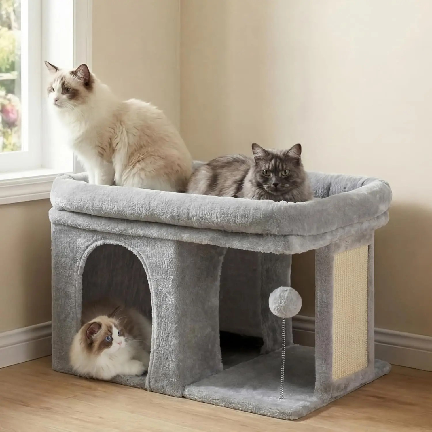 

Cat Tree, 14 inch Cat Tower with Large Perch Bed and Cat Condo for Indoor Cats Large Adult, Cat House with Scratching Posts
