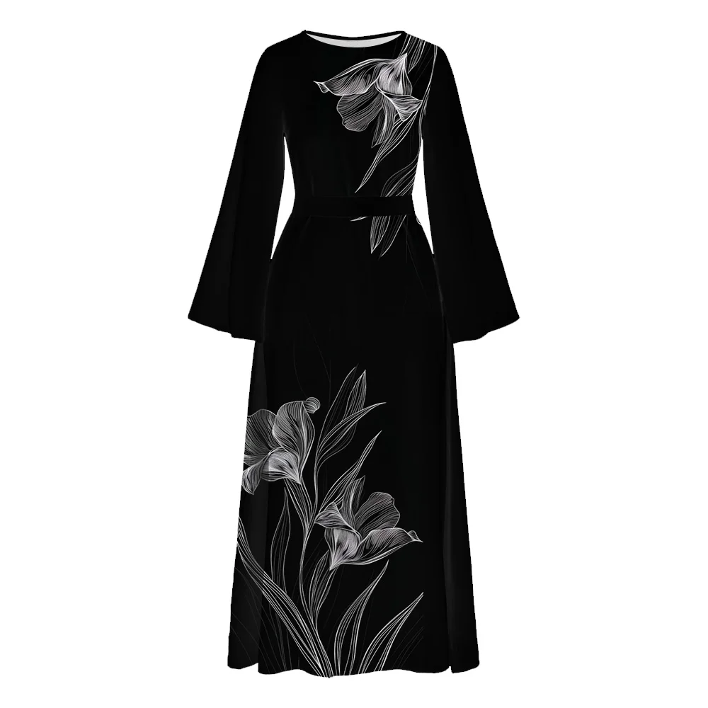 Muslim Female Demure Abaya Dubai Turkey Luxury Caftan Floral Print Maxi Dress Ramadan Islam Long Sleeve Casual Tunic Robe