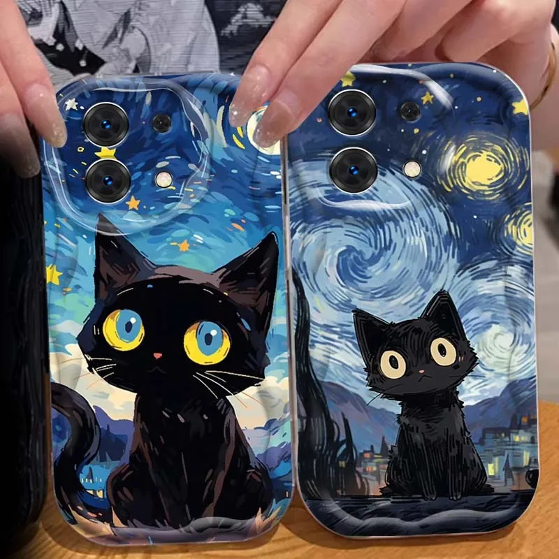

Starlit Sky Cat Oil Painting For Xiaomi Redmi 9T 9A 9 9C 10 10C 12 13 13C 14C A2 A1 Plus K30 K40 K60 5G Wave Oil Phone Case