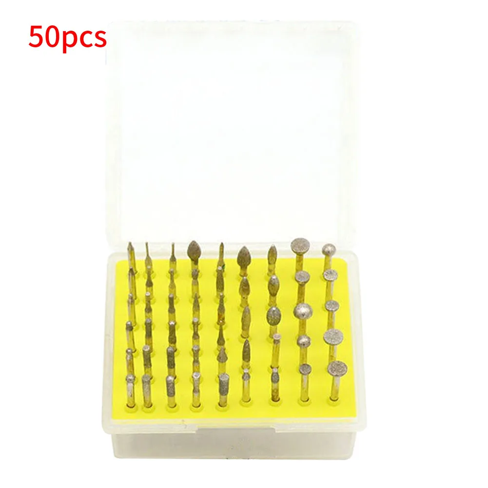 

50pcs Grinding Heads Diamond Rotary Burr Set Carving Woodworking Engraving Polishing Bits Replacement Part Home With 3mm Shank