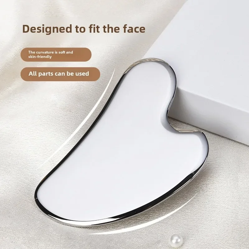 Upgrade Gua Sha Stainless Steel Tool for Face, Massage Scraper for Facial Skin Care (Metallic Luster)