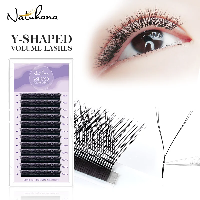 NATUHANA YY Shape Eyelash Extensions C/D Curl Black Y Lashes Premade Volume Fans Individual Eyelashes Supplies Makeup