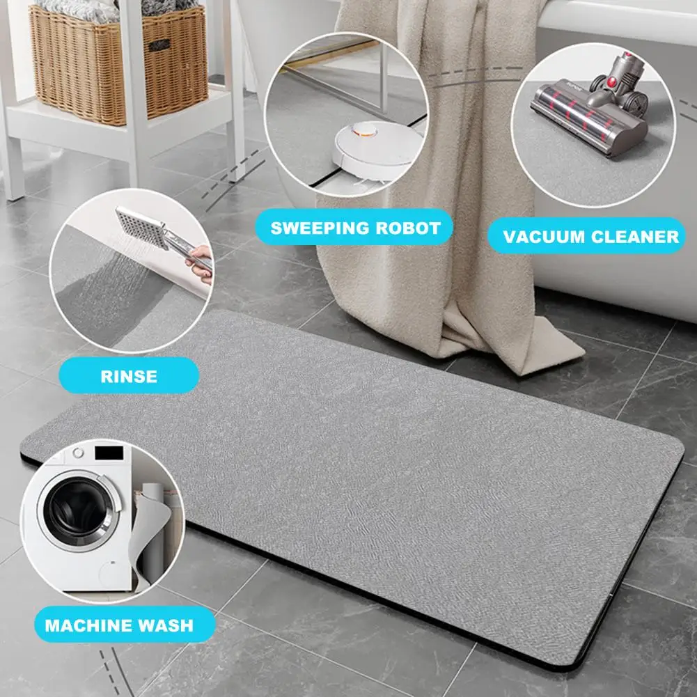 Non-slip Bathroom Mat Thin Bathroom Rug Quick-drying Diatom Mud Bathroom Floor Mat Absorbent Anti-slip Easy to Clean for Bath