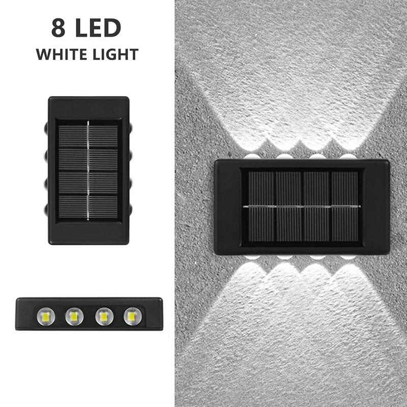 4 pacotes de luzes de parede solares para cima e para baixo iluminação luminosa para decoração de quintal de varanda de jardim A