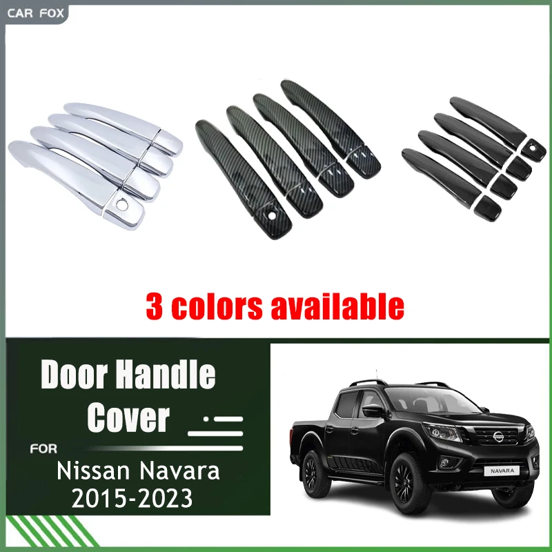 Chrome Door Handle Cover Trim for Nissan Navara NP300 Frontier D23 2015-2023 Car Accessories Carbon Fiber Set Sticker Styling