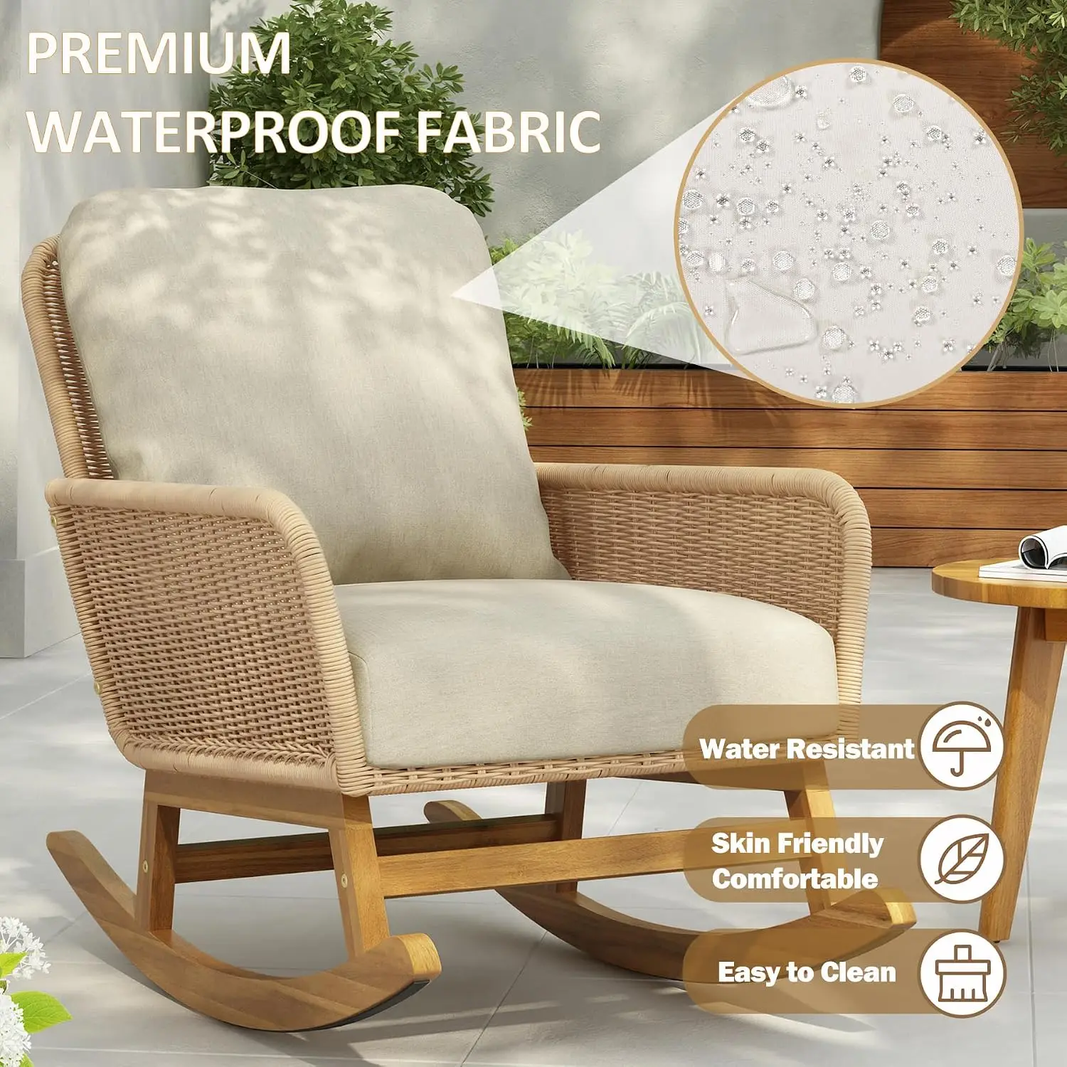Set of 2 All-Weather PE Wicker Outdoor Rocking Chairs 2