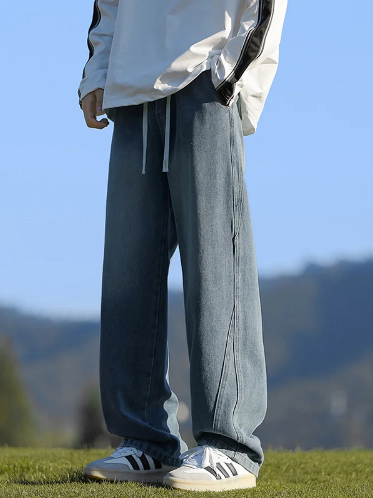 

High Waist Thin Feel Men's Summer Denim Jeans Youthful Straight Leg Wide Leg Casual Long Trousers Trendy Versatile Teens Pants