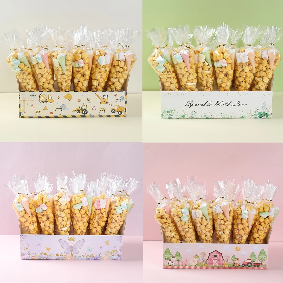 Wedding Paper Tray Cone Shaped Candy Bag for Wedding Decoration Cookie Popcorn Cones Bag Birthday Party Supplies Paper Holder